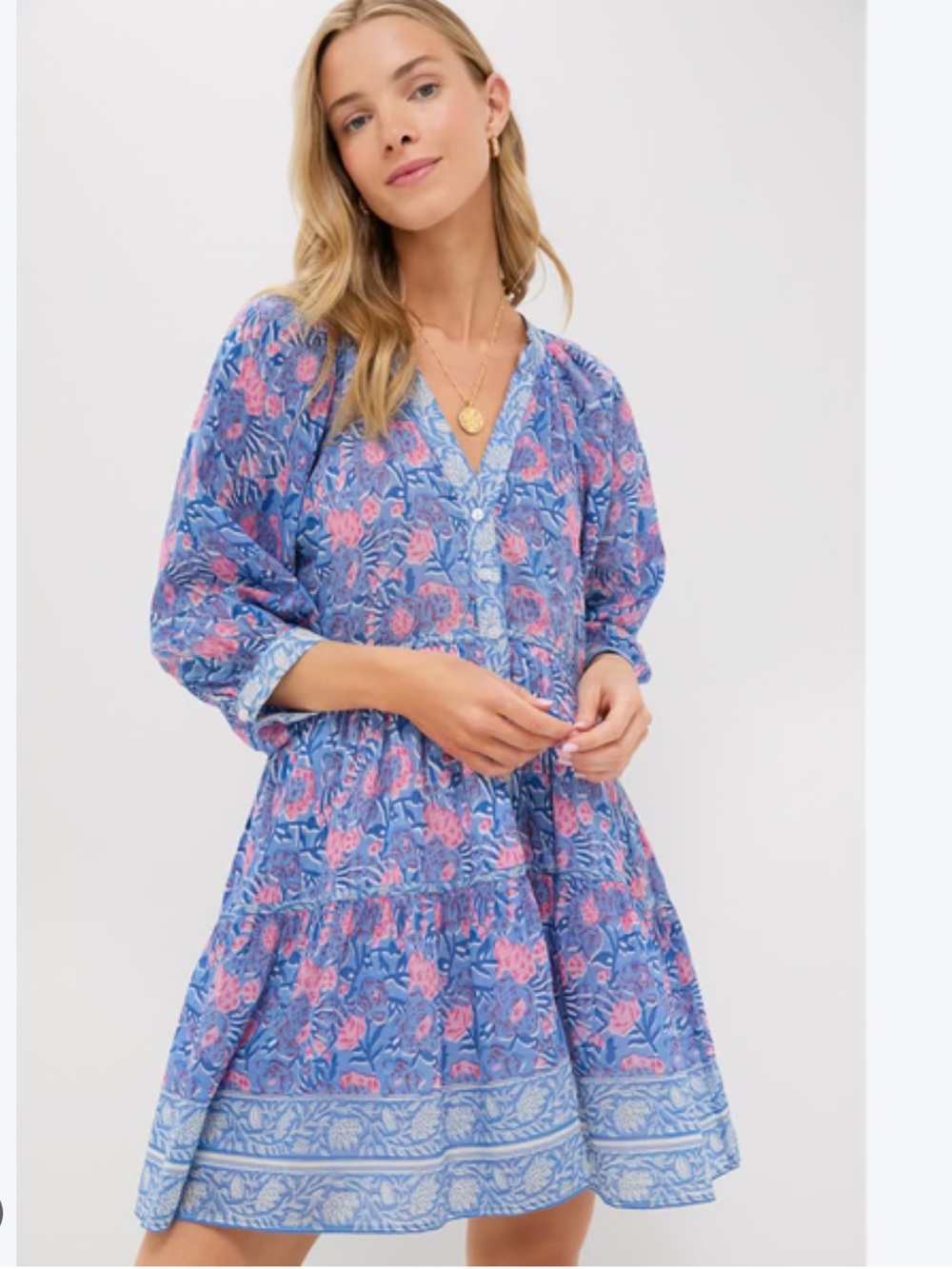 Bell by Alicia Bell Blue Pink Printed Clara Mini Dress Size Large